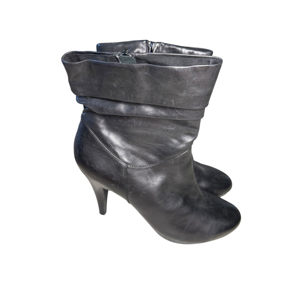 Blake Scott Black Leather Slouch Ankle Boots Womens 9 Stiletto Heel Zip